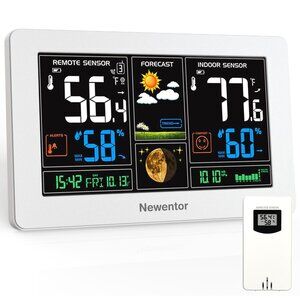 Newentor Weather Station Wireless Digital Indoor Outdoor Thermometer with Alarm